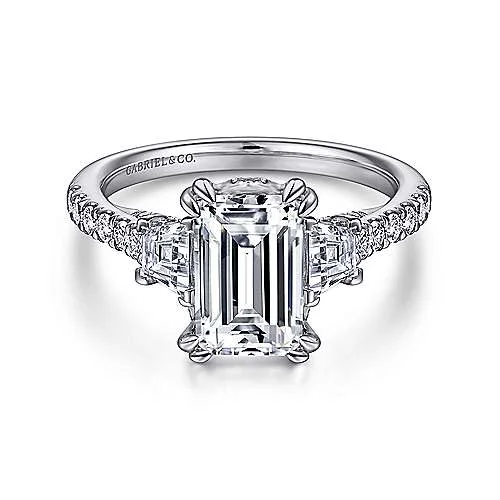 ladies engagement rings clearance-Fiora - 14K White Gold Emerald Cut Three Stone Diamond Engagement Ring