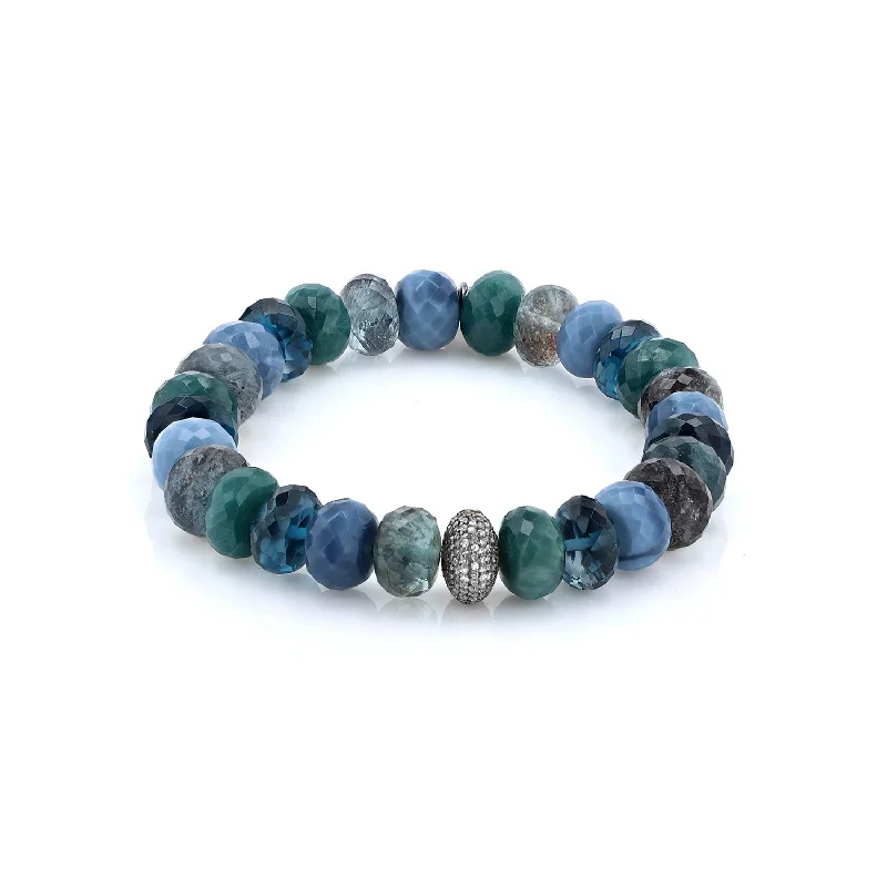 Ladies bracelets elephant shine -Blue Green Mix Bead Bracelet with Diamond Donut - 10mm  B0003577