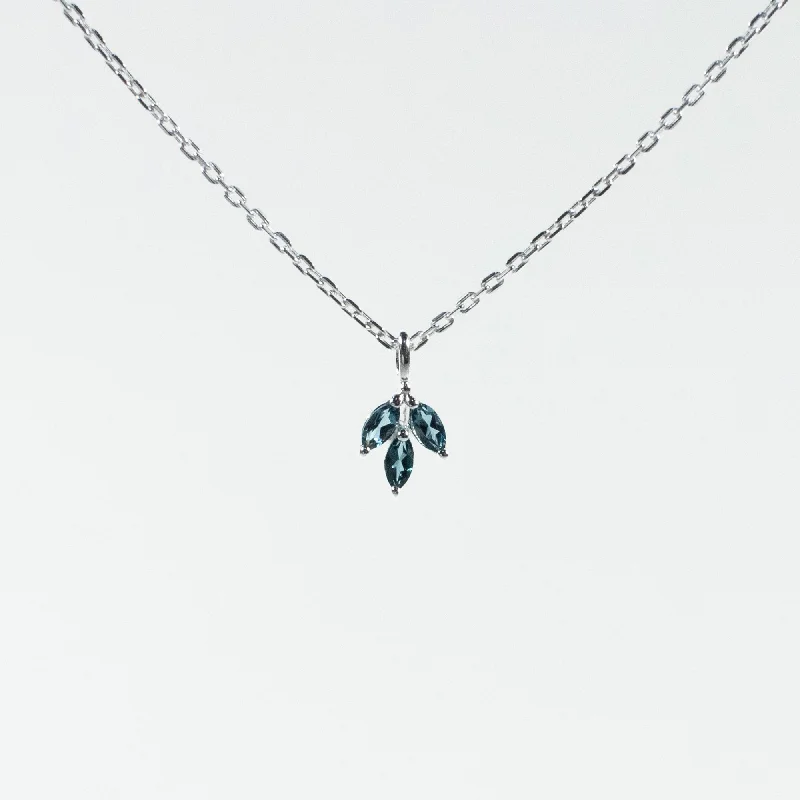 Ladies necklaces sci-fi charm -Silver Blue Topaz Leaf Necklace