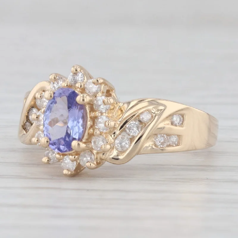 ladies engagement rings textured-1.41ctw Tanzanite Diamond Halo Ring 14k Yellow Gold Size 7.5 Engagement