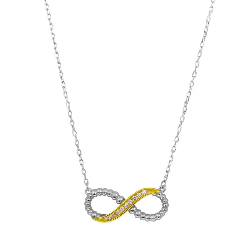 Ladies necklaces proposal shine -Two-Tone 925 Sterling Silver Rhodium Gold Plated Infinity CZ Necklace - BGP01237