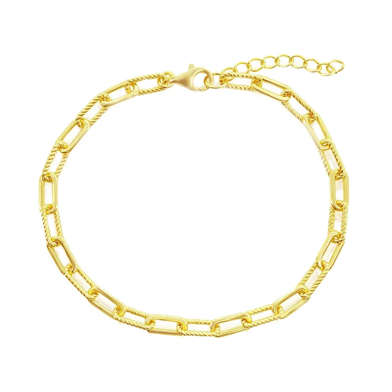 Ladies bracelets retro flair -Classic Unisex Bracelet - Gold Plated Polished and Rope Design Paperclip | S-5128-GP