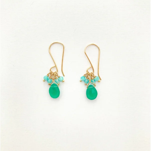 ladies earrings fall-Green onyx and Amazonite bead earring