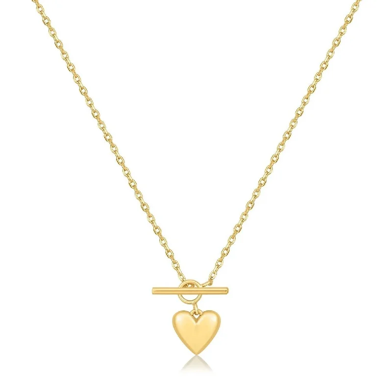 Ladies necklaces boho flair -Gold Plated Micro Heart Toggle Necklace