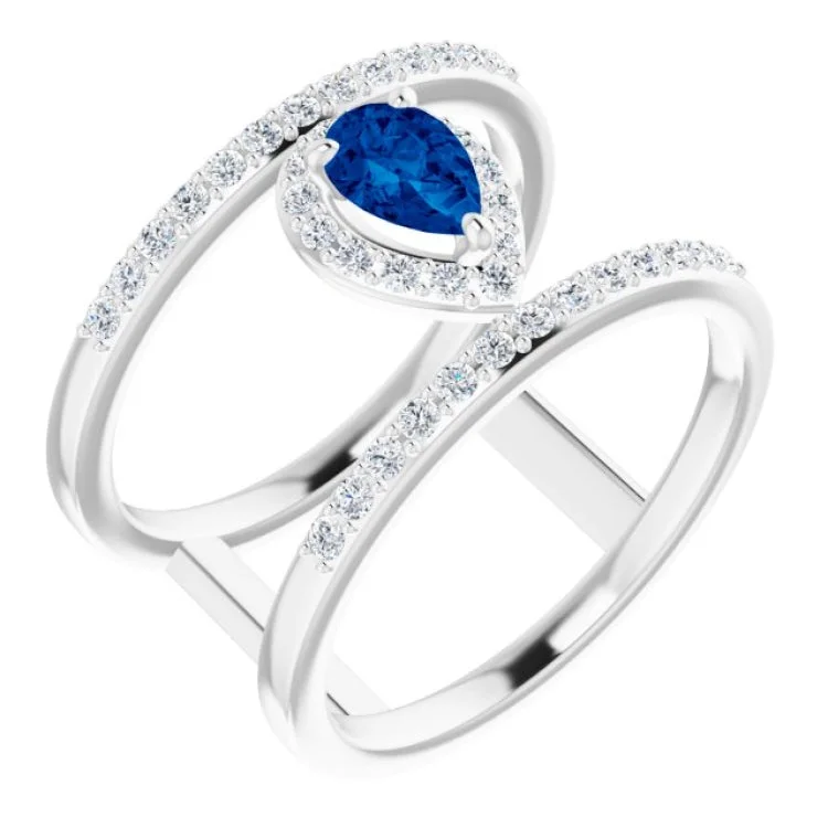 ladies rings halo-Platinum Lab-Grown Blue Sapphire & 1/3 CTW Natural Diamond Ring