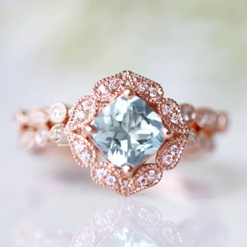 ladies engagement rings 1950s-Luxe Aquamarine Engagement Ring- 10K/14K/18K Solid Rose Gold