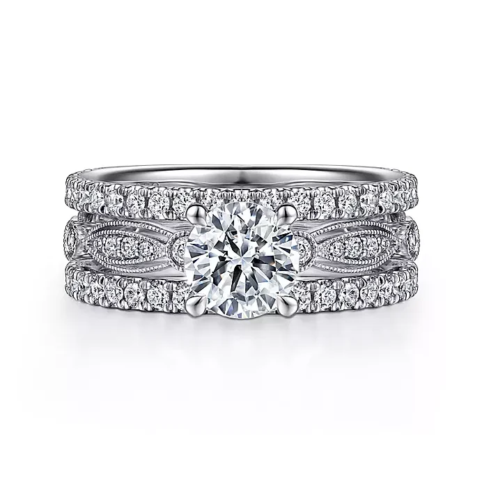 ladies engagement rings affordable-Halsey - 14K White Gold Split Shank Round Diamond Engagement Ring