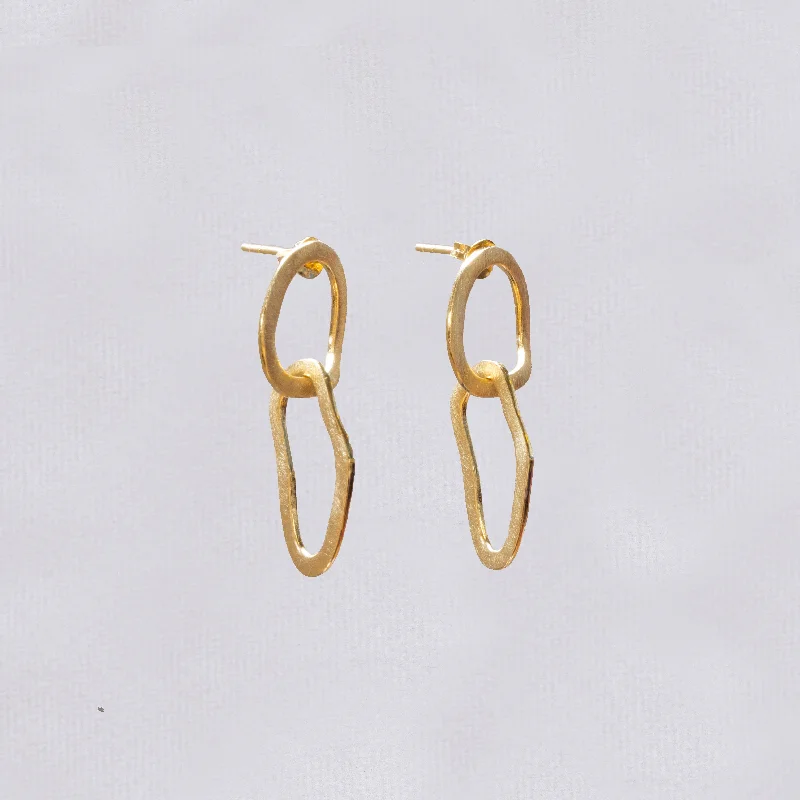 ladies earrings nature-Double Oval Drop Stud Earrings