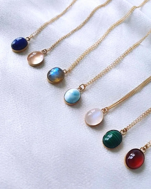 Ladies necklaces elegant charm -Gemstone Oval Necklace