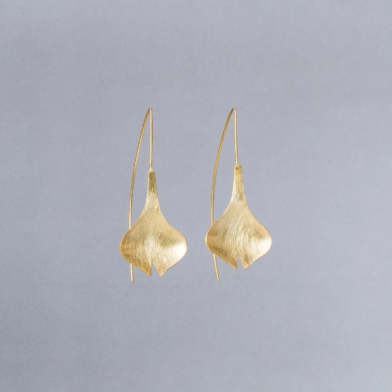 ladies earrings tassel-Brushed Gold Tulip Drop Earrings