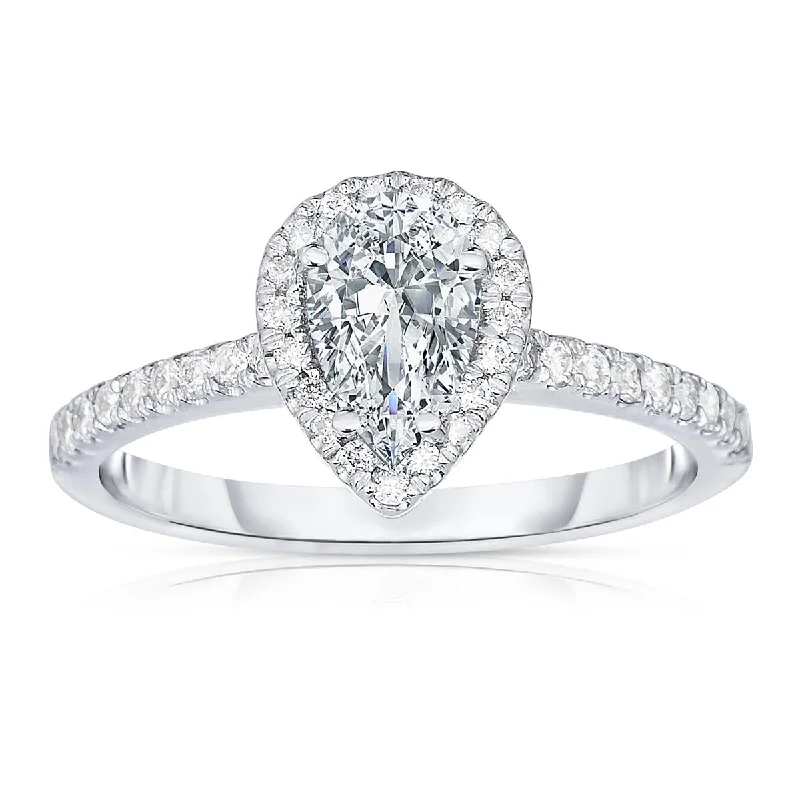 ladies engagement rings name-Platinum Pear Shaped Diamond Engagement Ring with Diamond Halo