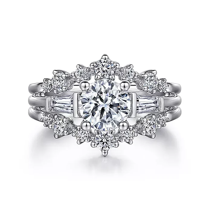 ladies engagement rings online-Harriett - 14K White Gold Round Three Stone Diamond Engagement Ring