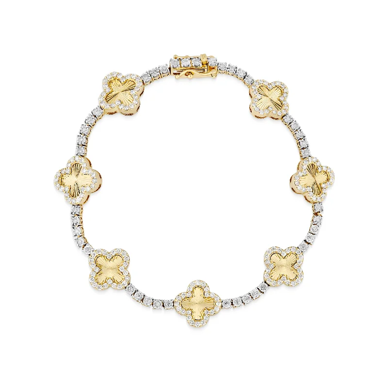 Ladies bracelets intricate charm -10k Gold Diamond Full Clover Tennis Bracelet with Gold Accents