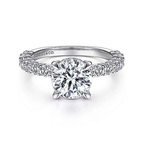 ladies engagement rings brushed-Brosnan - 14K White Gold Round Diamond Engagement Ring