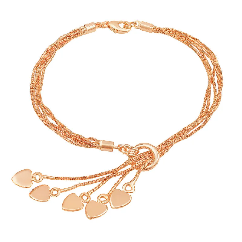 Ladies bracelets greek charm -Mahi Valentine Special Layered Chain Heart Charm Rosegold Plated Bracelet for Girls (BR1100487Z)