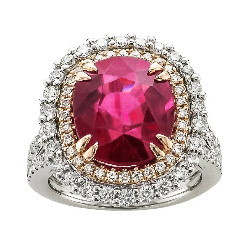 ladies rings happiness-JULEVE 18KT GOLD 6.33CT OVAL RUBELLITE & 1.13 CTW DIAMOND RING