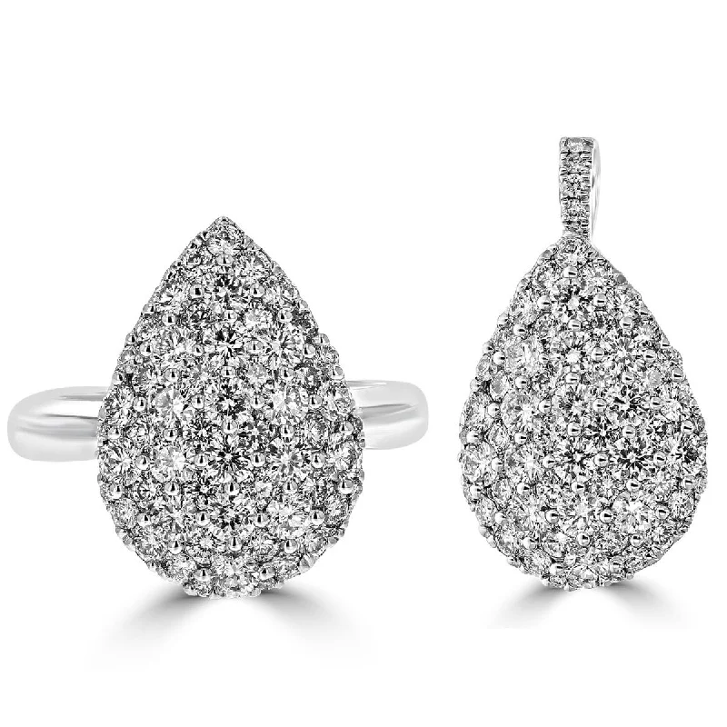 ladies rings christmas-14KT WHITE GOLD 2.07 CTW DIAMOND EVOLVING PEAR SHAPE RING AND PENDANT