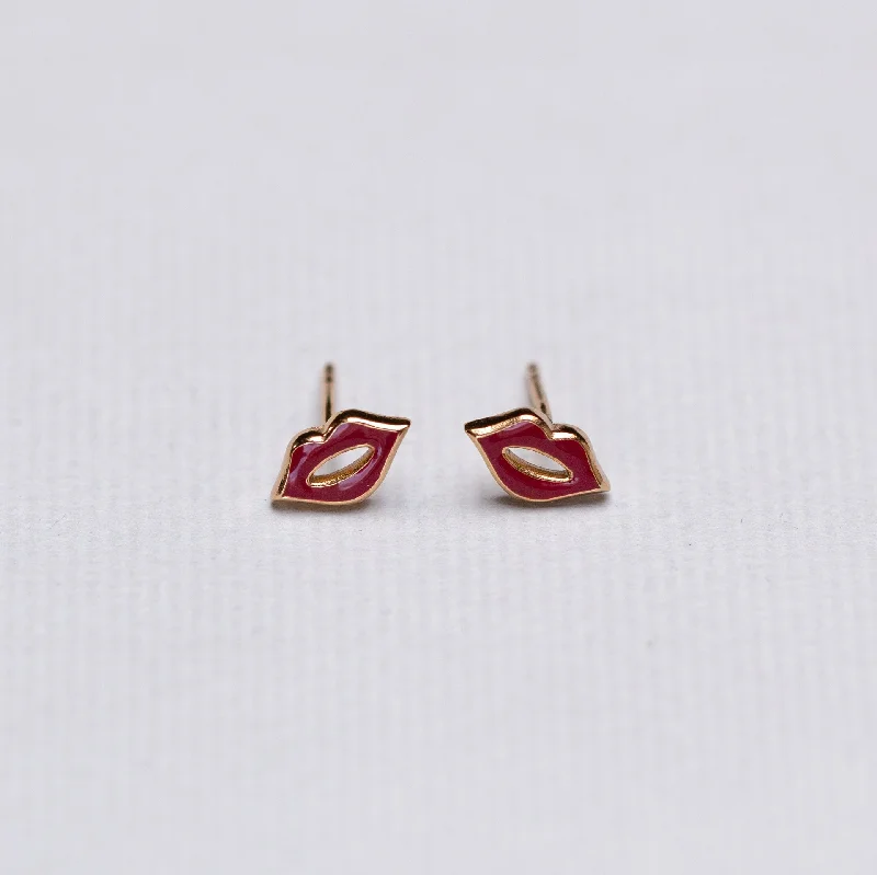 ladies earrings contemporary-Red Lips Stud Earrings