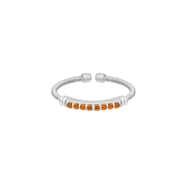 ladies rings birthday-Rhodium Finish Sterling Silver Cable Cuff Ring with Simulated Citrine Birth Gems - November