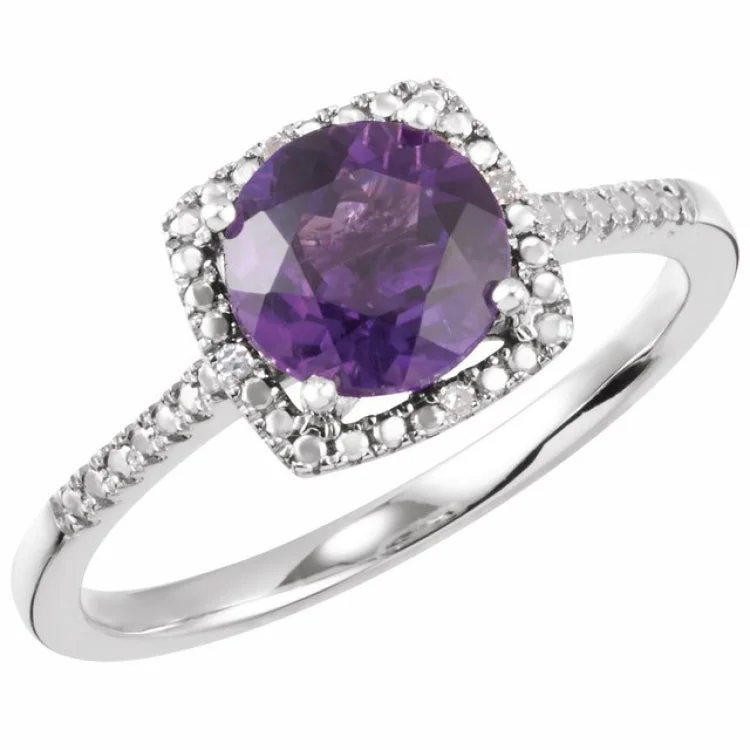 ladies rings upcycled-Sterling Silver Natural Amethyst & .01 CTW Natural Diamond Ring