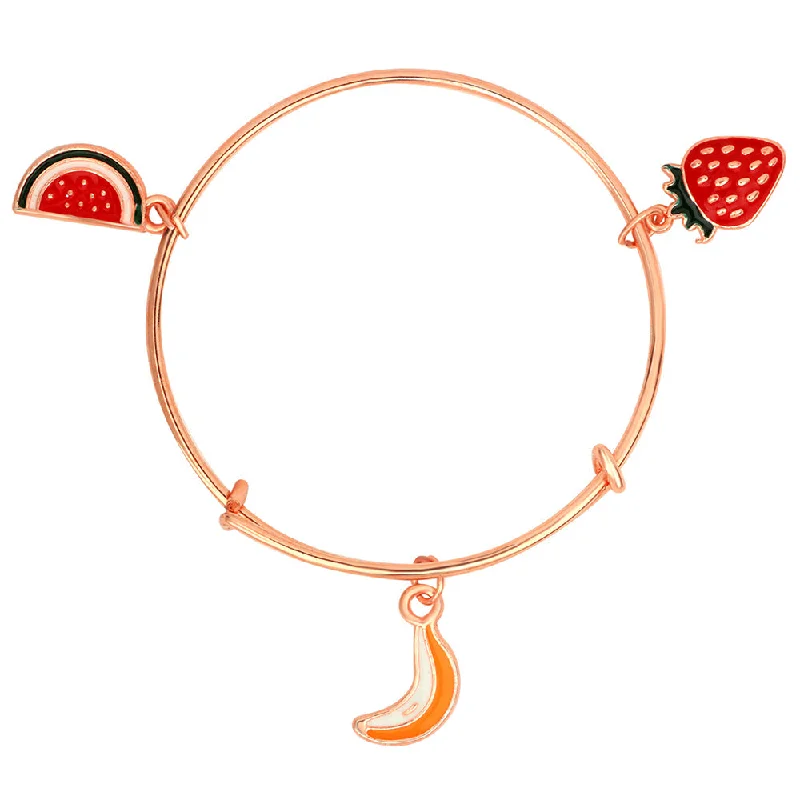 Ladies bracelets cactus charm -Mahi Banana, Watermelon & Strawberry Rose Gold Plated Enamel Work Charms Bracelet for Kids (BRK1100845Z)