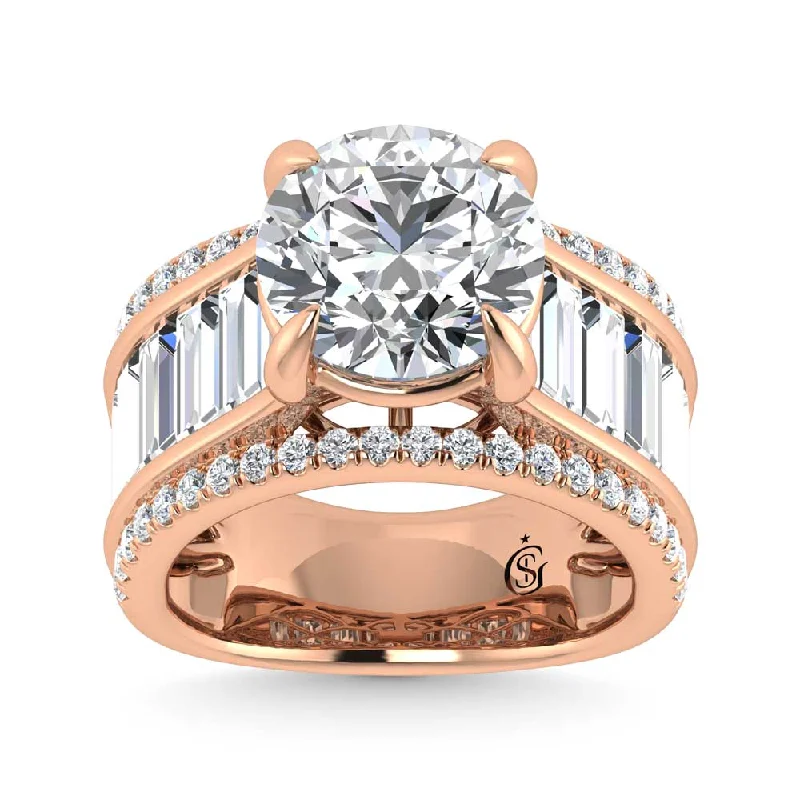 ladies engagement rings green-14K Rose Gold Lab Grown Diamond 8 1/6 Ct.Tw. Round and Baguette Shank Engagement Ring (Round Center)