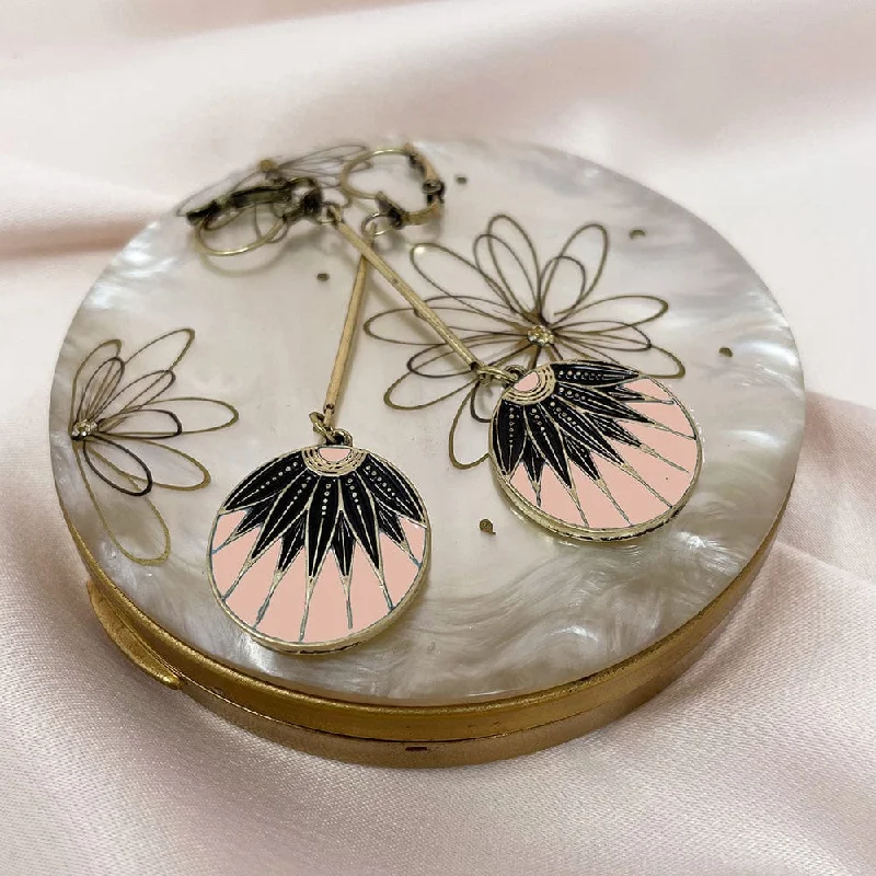 ladies earrings online-Disc Drop Earrings: Vintage Art Deco Style Pink Disc Drop Earrings