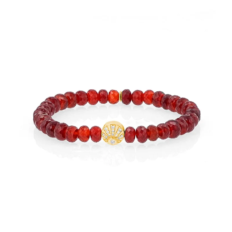 Ladies bracelets cluster charm -14k Hessonite Garnet Bracelet with Diamond Sunrise Bead BG000961