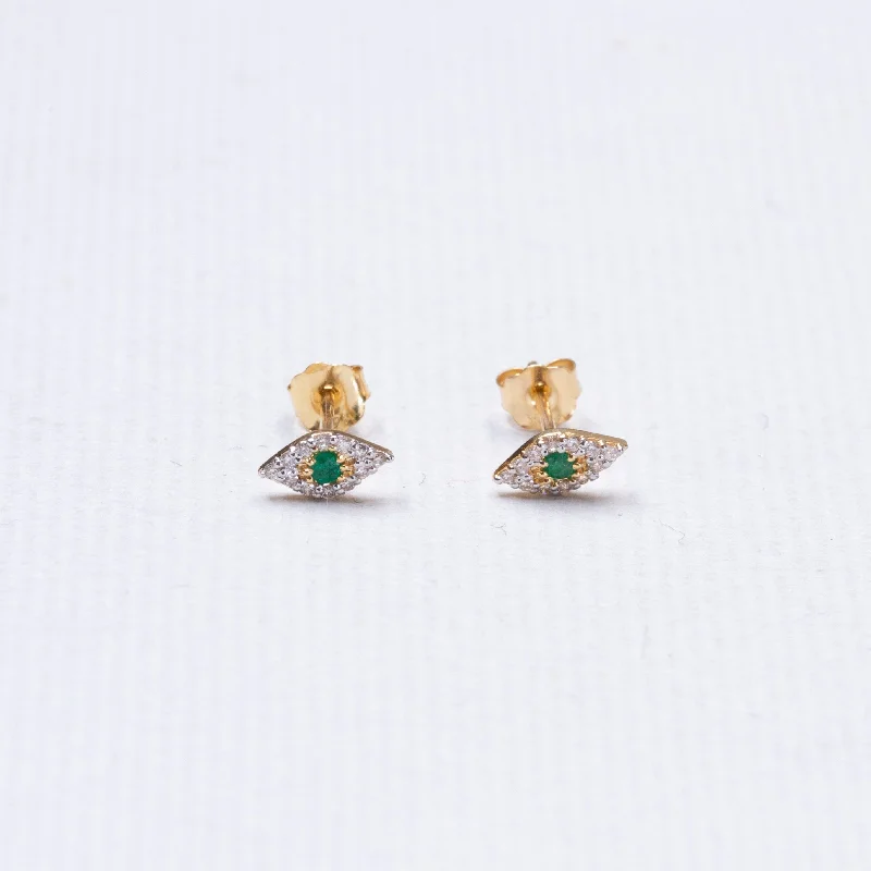 ladies earrings extravagant-Tiny Eye Gold Diamond Stud Earrings