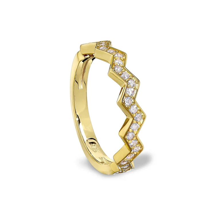 ladies rings gradient-Gold Vermeil Sterling Silver Micropave Ups and Downs Ring with Simulated Diamonds