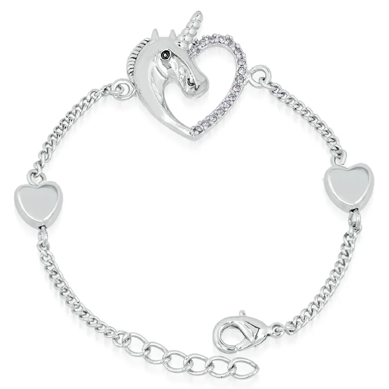 Ladies bracelets sunset glow -Mahi Rhodium Plated Heart Love Innocent Unicorn Bracelet with Crystal Stones - BR1100372R