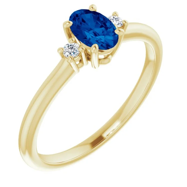 ladies rings showstopper-14K Yellow Lab-Grown Blue Sapphire & .04 CTW Natural Diamond Ring