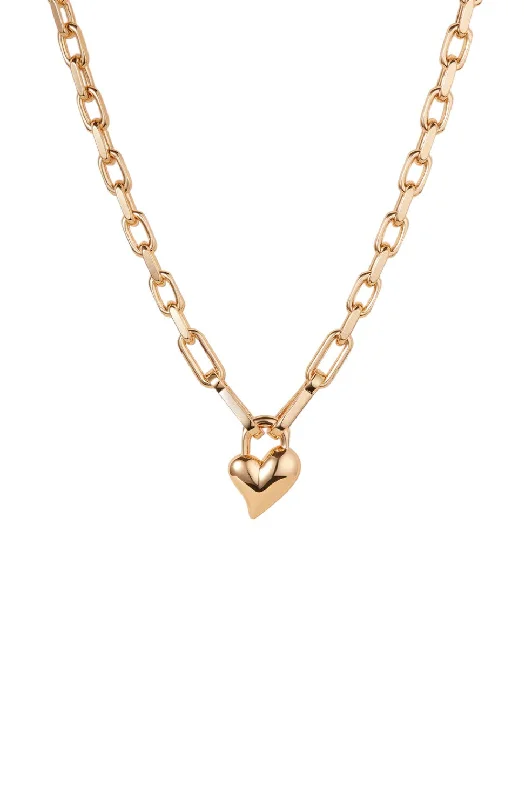 Ladies necklaces gemstone halo -Padlock Heart Pendant Necklace - Gold