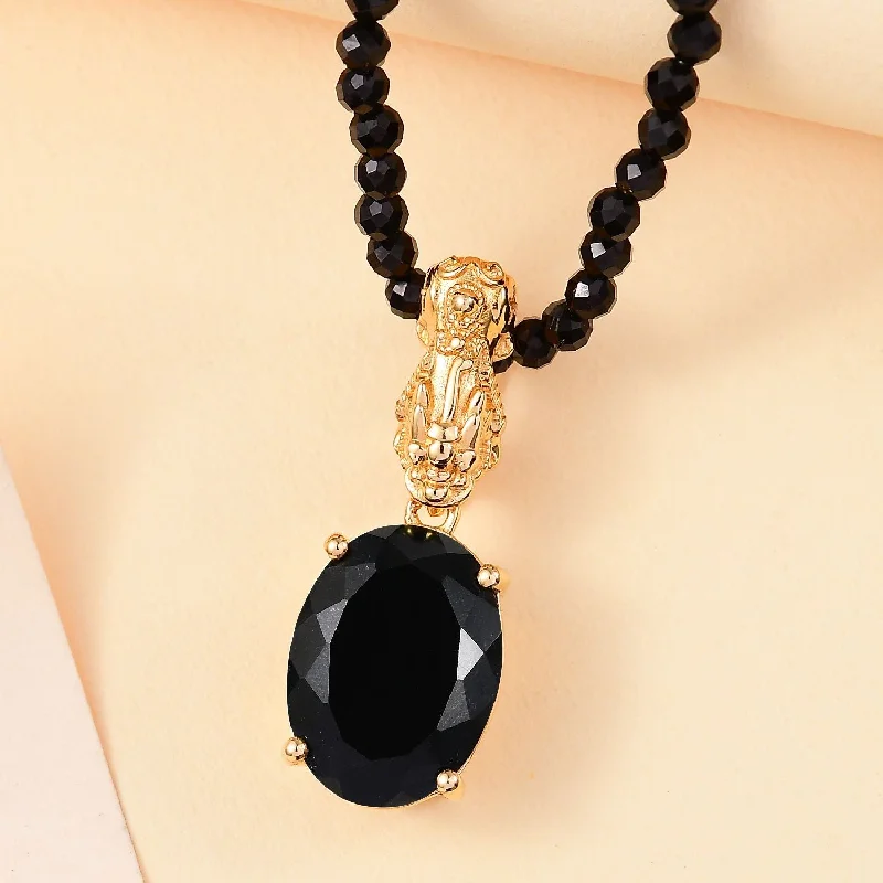 Ladies necklaces high end luxury -California Black Jade Pixiu Pendant Necklace with Spinel Beads