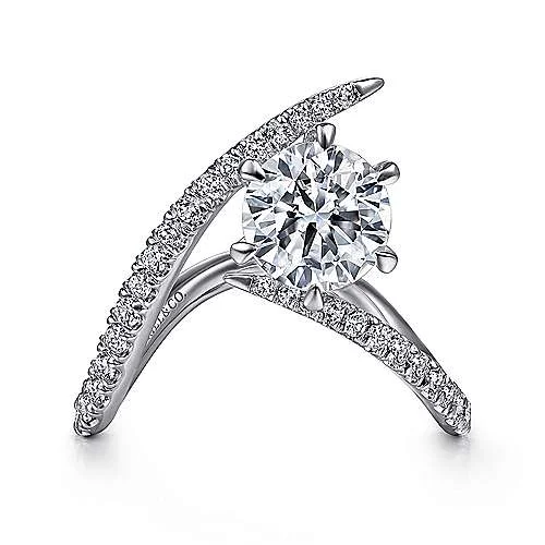 ladies engagement rings recommendations-Celestial - 14K White Gold Free Form Round Diamond Engagement Ring