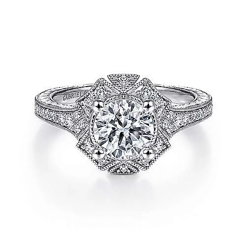 ladies engagement rings romantic-Providence - Unique 14K White Gold Art Deco Halo Diamond Engagement Ring