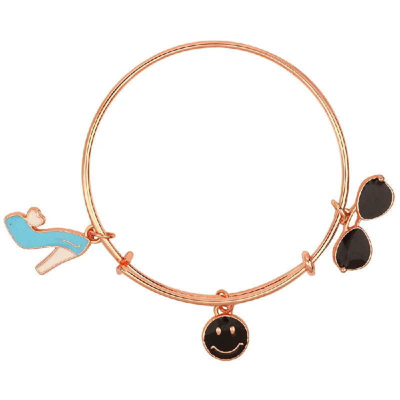 Ladies bracelets pave glow -Mahi Gogal, Smiley & Sandal Shaped Rose Gold Plated Enamel Work Charm Bracelet for Girls (BRK1100871Z)