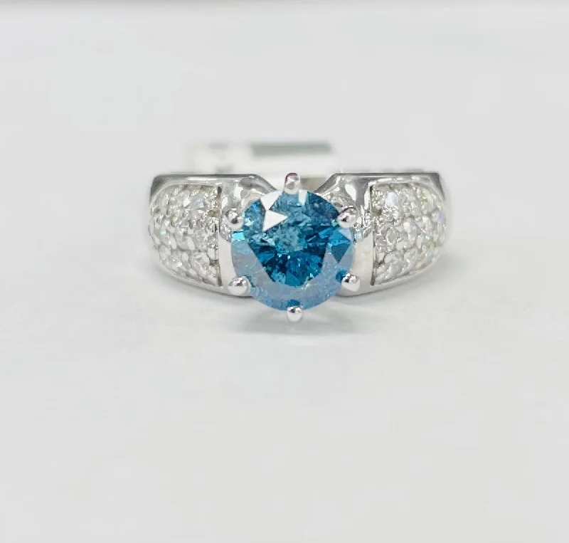 ladies engagement rings bold-Blue Diamond 1 1/2CTW Engagement Ring