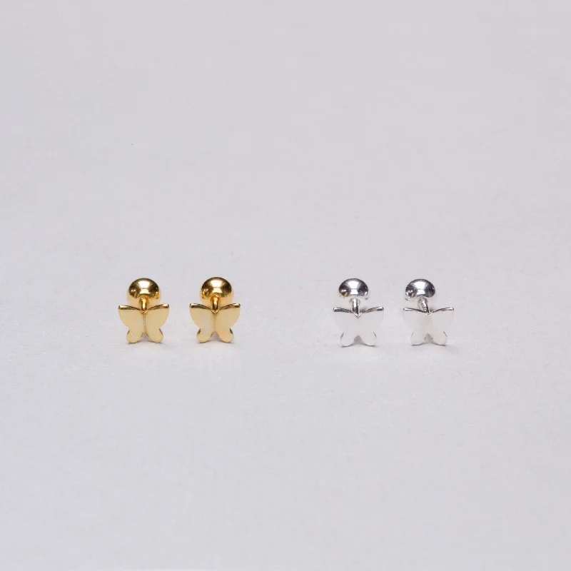 ladies earrings polished-Gold-plated and Silver Butterfly Stud Cartilage Earring