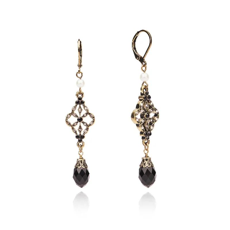 ladies earrings travel friendly-Black Dangle Earrings: Victorian Pearl Drop Earrings