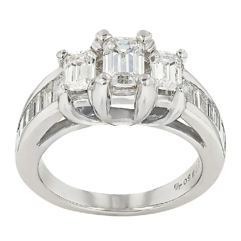 ladies rings trendy-Platinum 2.03CTW Diamond 3 Stone Ring