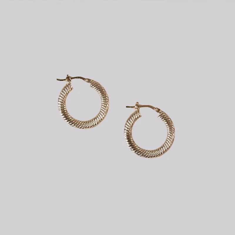 ladies earrings tiffany-Gold Textured Hoop Earrings