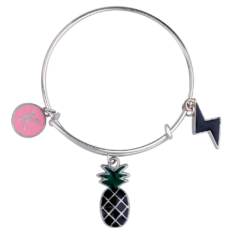 Ladies bracelets radiant shine -Mahi K Letter & Pineapple Shaped Rhodium Plated Enamel Work Charms Kids Bracelets for Kids (BRK1100959R)