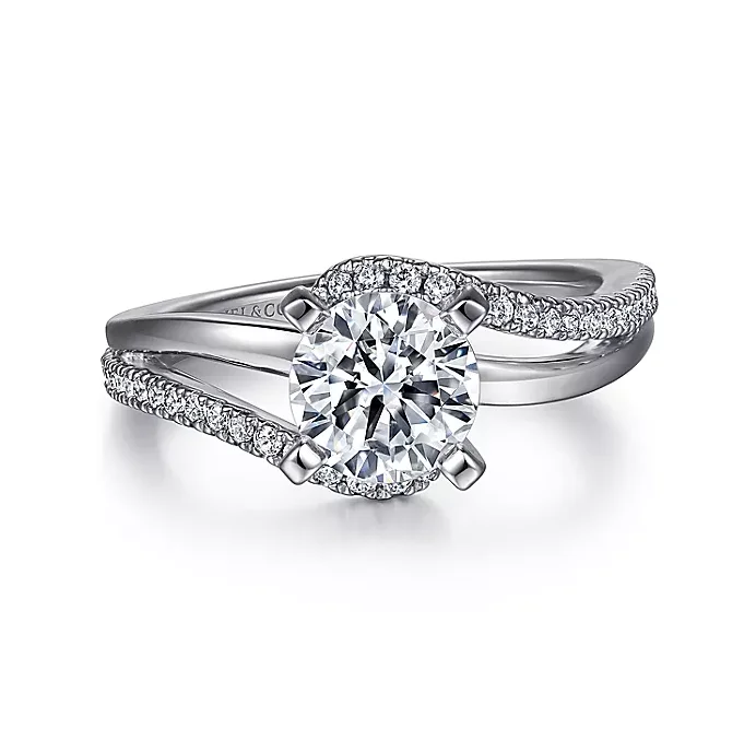 ladies engagement rings travel friendly-Naomi - 14K White Gold Round Bypass Diamond Engagement Ring