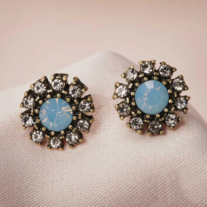 ladies earrings ethical-Crystal Stud Earrings: Blue Opal Stone & Crystal Studs