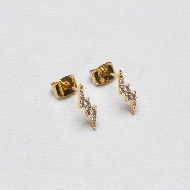 ladies earrings name-Lightning Bolt Stud Earrings with Cubic Zirconia