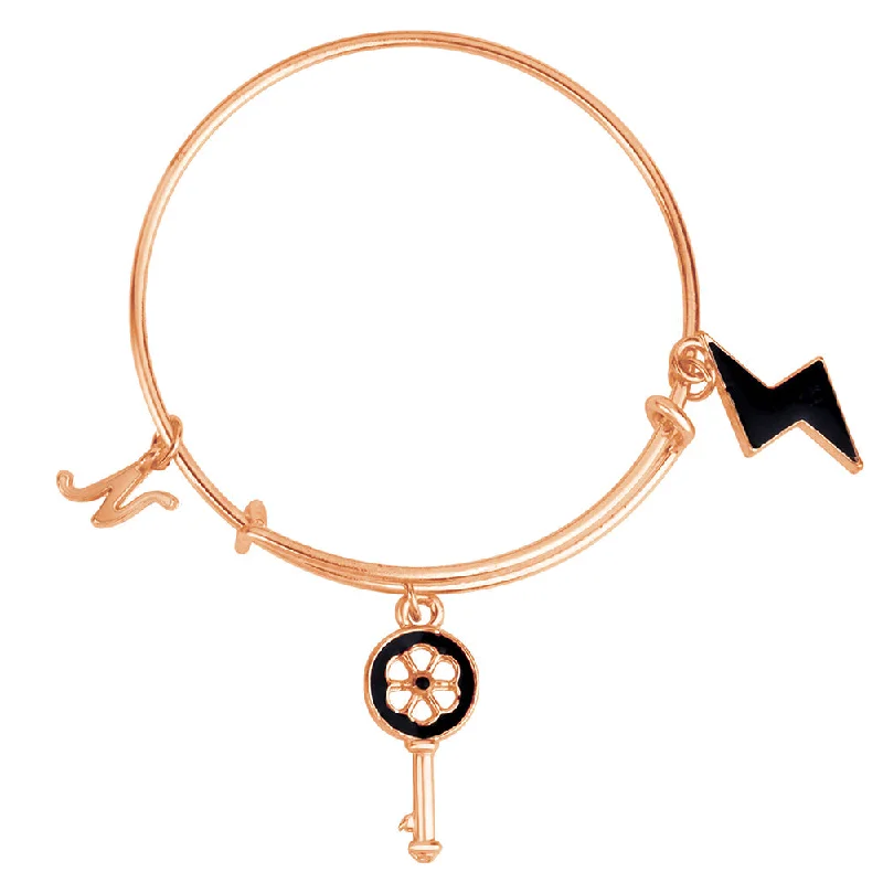 Ladies bracelets online charm -Mahi N Letter & Key Shaped Rose Gold Plated Enamel Work Charms Kids Bracelets for Kids (BRK1100966Z)