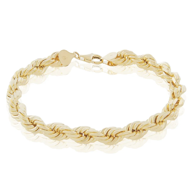 Ladies bracelets carved detail -10k Yellow Gold 8mm Rope Bracelet