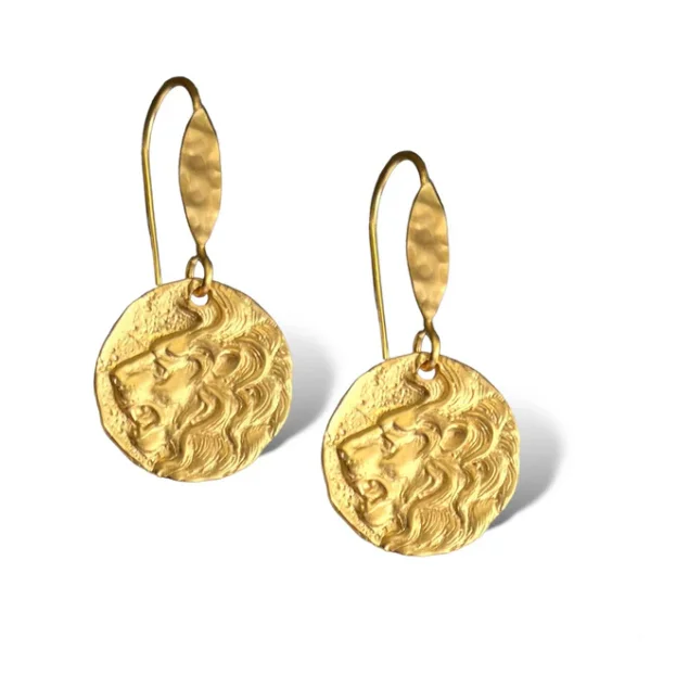 ladies earrings personalized-Dina Mackney - Gold Leo Earrings