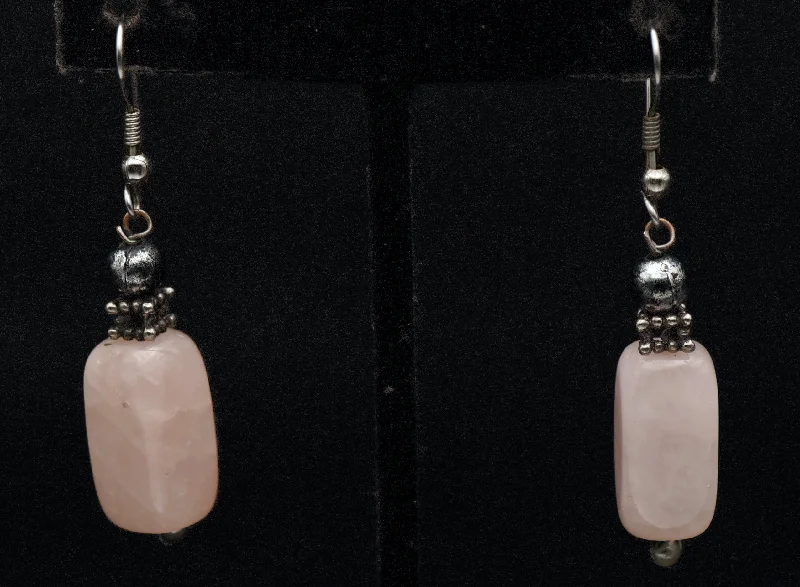 ladies earrings tarnish free-Vintage Rose Quartz Dangle Earrings